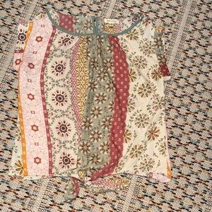 Faith and Joy Floral Panel Top in Cream, Sage & Dusty Rose